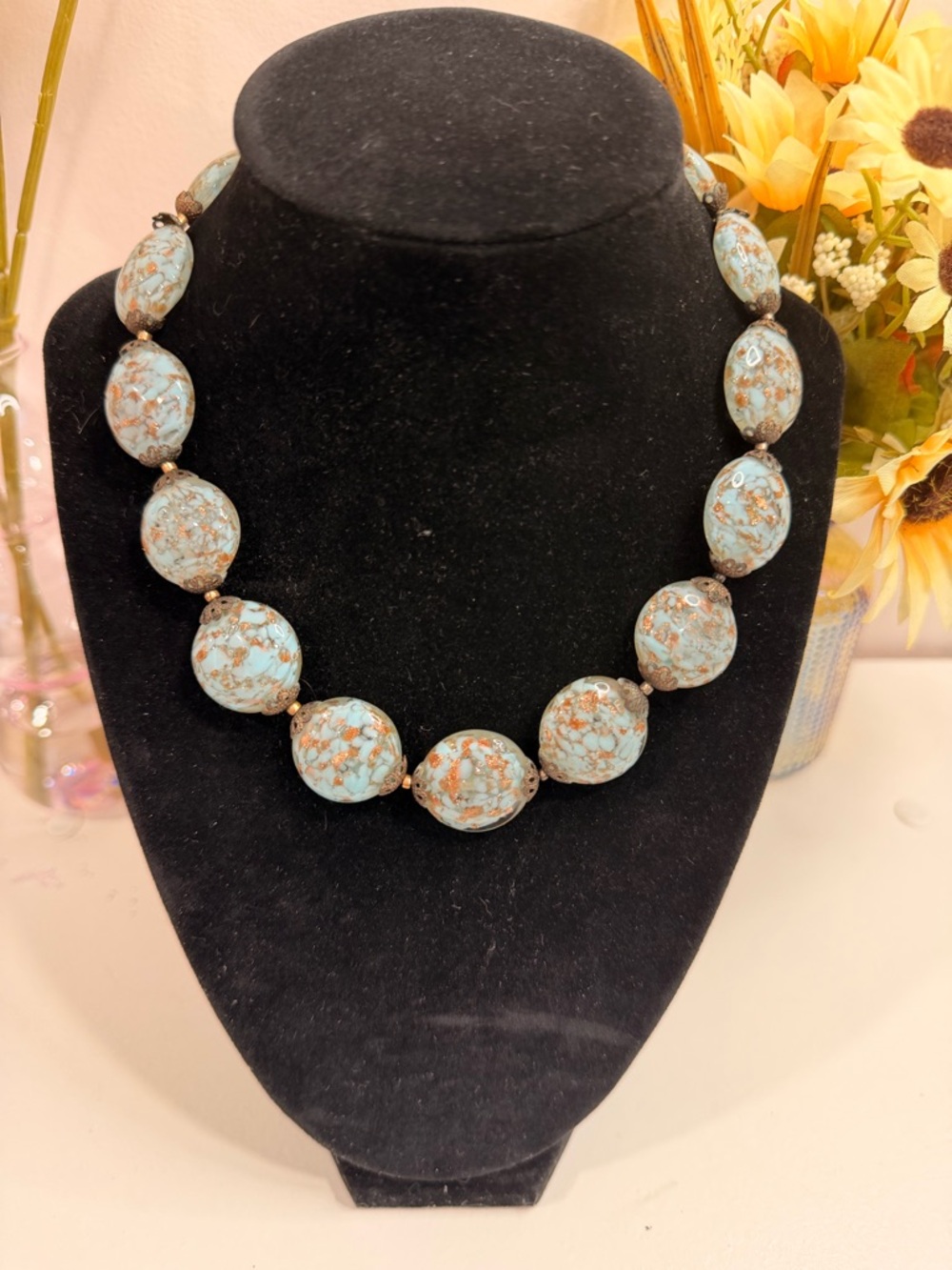 Vintage Murano Glass Beaded Statement Necklace - Women Jewelry